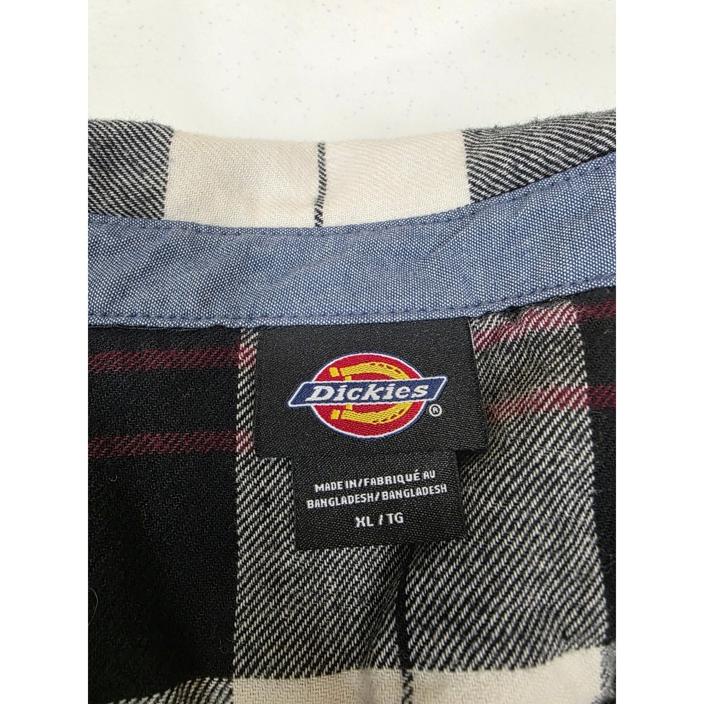 Dickies Womens XL Black White Red Plaid Cotton Flannel Button Up Shirt LS - Picture 3 of 10